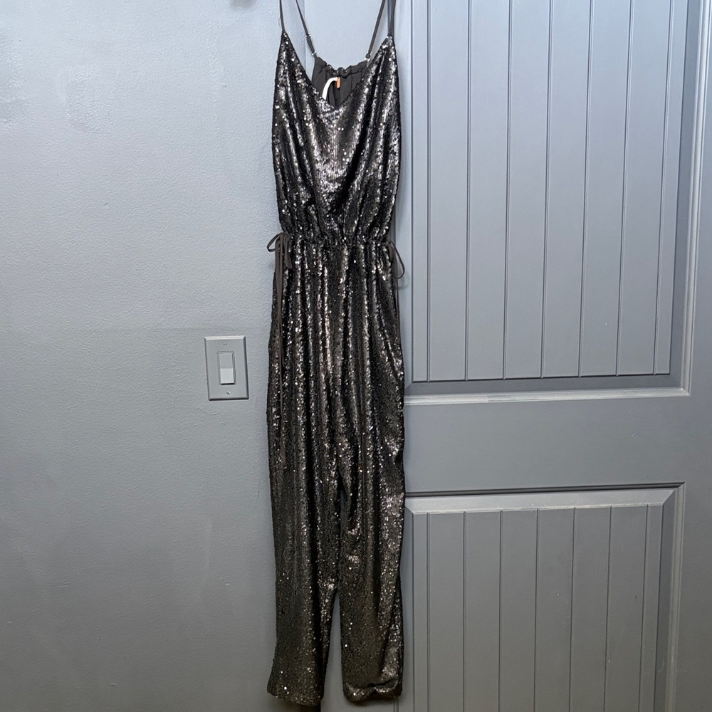 Free People Black Sequin Jumpsuit Size Small